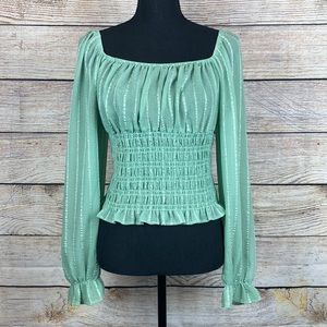 Smocked Blue Green Blouse